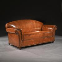 Late 19th Century Victorian Leather Upholstered Drop-Arm Sofa