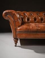 Fine 19th Century Walnut Leather Upholstered Buttoned Chesterfield Sofa