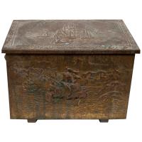 Brass Repousse Coal Box with Nautical Theme