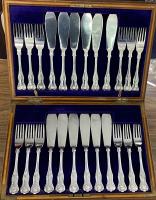 Kings pattern silver fish knives and forks William Hutton and Sons