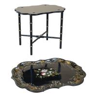 Mid 19th Century Black Papier Mache Tray On Stand