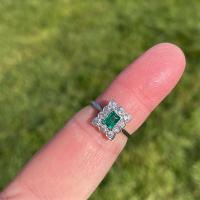 Art Deco Emerald & Diamond Cluster Ring c.1930