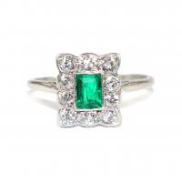 Art Deco Emerald & Diamond Cluster Ring c.1930