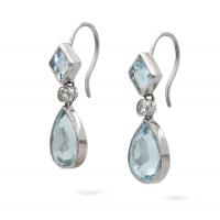 A Pair of Aquamarine and Diamond Drop Earrings, Circa 1930