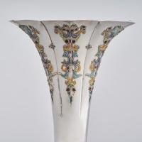 Japanese silver and enamel vase, signed Yushin koku, late Meiji Period.