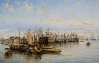 Seascape oil painting of ships and boats at the port of Hull by Francis Moltino