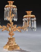 Pair of Early 19th Century Gilt Bronze and Lustres Three Branch Candelabra