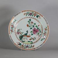 Chinese famille rose 'double peacock' plate, Qianlong (1736 -95)