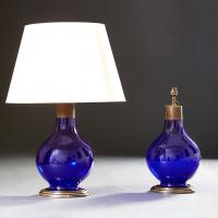 A Pair of Bristol Blue Glass Lamps