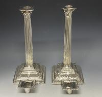 Emick Romer Georgian silver Corinthian candlesticks 