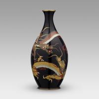 Japanese silver wire cloisonné enamel vase with dragons signed Tomiki Shobei, Meiji period