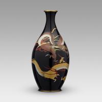 Japanese silver wire cloisonné enamel vase with dragons signed Tomiki Shobei, Meiji period