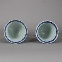 Pair of Chinese blue and white stem cups, Kangxi (1662-1722)