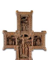 Cypress wood blessing (Dodekaorton) cross. Mount Athos workshop, 18th century