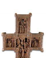Cypress wood blessing (Dodekaorton) cross. Mount Athos workshop, 18th century