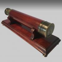 Antique 19th century mahogany cased & brass-mounted telescope on stand