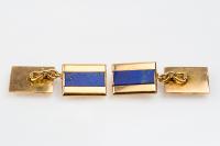 Art Deco Cufflinks in 18 Karat Gold with Central Strip of Lapis Lazuli, French circa 1925.