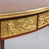 Detail of the bronze mounts to a Fine Louis XVI Style Parquetry Inlaid Centre Table, By François Linke