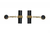 Vintage Onyx Baton Cufflinks in 18 Carat Gold of Rope Twist Design