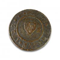 Bronze city weight cast with the words ‘Deux Liv De Rodes, 1722’