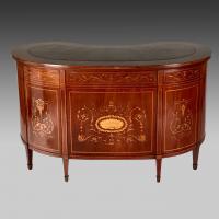 Edwardian lady's marquetry inlaid kidney-shaped writing desk