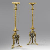 A Pair of Rare 'Neo-Grec' Gilt and Patinated Bronze Torchère Stands