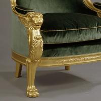 Detail of An Important Pair of Empire Style Carved Giltwood Tub Chairs 