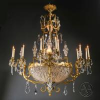 A Louis XVI Style Cut-Crystal Eighteen-Light Oval Figural Chandelier