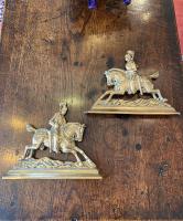 Pair of antique brass cavalryman chimney ornaments
