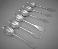 QUEEN ANNE Set of Six Britannia Standard Silver Dognose Table Spoons by John Sutton. London 1705.