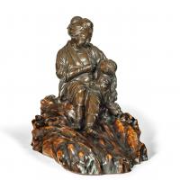 A Meiji period bronze sculpture of a mother and son by Atsuyoshi