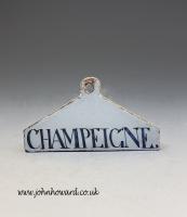 English delftware wine bin label for “champeigne” mid 18th century
