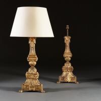19th Century Gilt Repoussé Candlesticks as Lamps