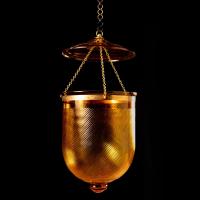 A Pair of Unusual Overscale Amber Hall Lanterns with Spiral Glass Cowl