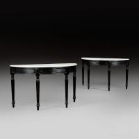 Pair of Anglo Indian Demi Lune Ebony Console Tables