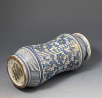 Maiolica Albarello decorated with painted flowers in blue and ochre Portuguese 17th century