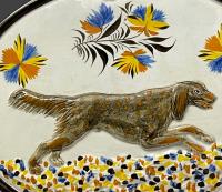 Prattware pottery relief molded plaque with image of a running dog English circa 1800