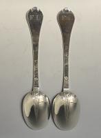  Pair of silver trefid spoons Richard Scarlett of London 1707