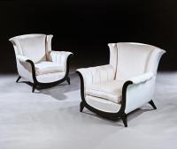 A Unusual Pair of French Art Deco Ebonised Armchairs in a Crushed Velvet
