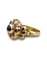 High carat gold ruby cluster ring. Italian, late 18th century