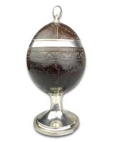 Silver mounted engraved coconut cup. English, early 19th century