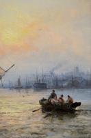 Pair of seascape oil paintings of shipping on the Medway by William Thornley