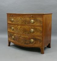 A George III period mahogany & satinwood bow-fronted chest of drawers. Circa 1810