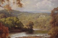 River landscape oil painting of Barden Tower on the Wharfe, Yorkshire by Edward Henry Holder