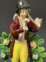 Antique Staffordshire pottery bocage figure of the Lost Sheep Found circa 1820
