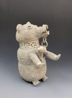 English stoneware white salt-glazed bear baiting jug Staffordshire or Nottingham mid 18th century
