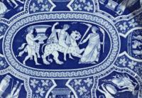 Spode Pottery Neo-classical Greek Pattern Blue Deep Dish,  Bacchus Mounted on a Panther,  Early-19th Century  