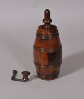 S/4786 Antique Treen 18th Century Barrel Shaped Lignum Vitae Coffee Grinder