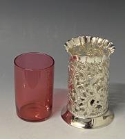 Victorian silver vase with cranberry liner 1897 Arthur Pennington 