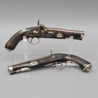 19th Century Silver Inlaid Percussion Pistols